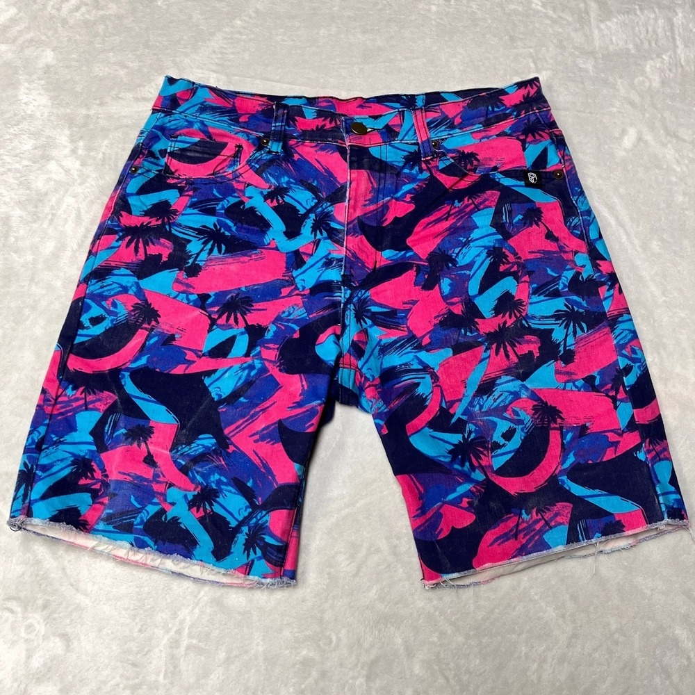 Born Primitive Denim Shorts 9" Multicolor Pink Blue Tropical Floral Mens M / 32